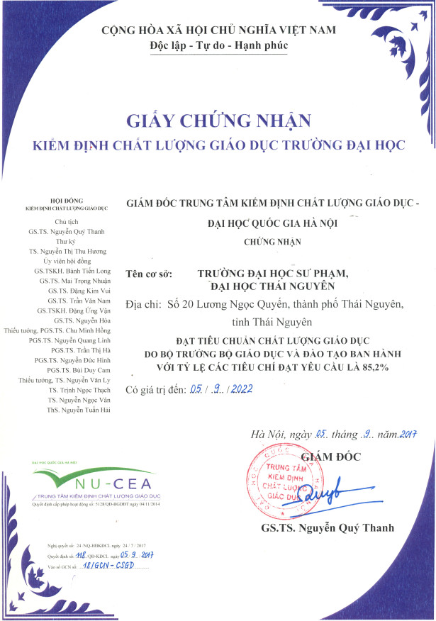 Chứng nhận kiểm định Đại học Thái Nguyên